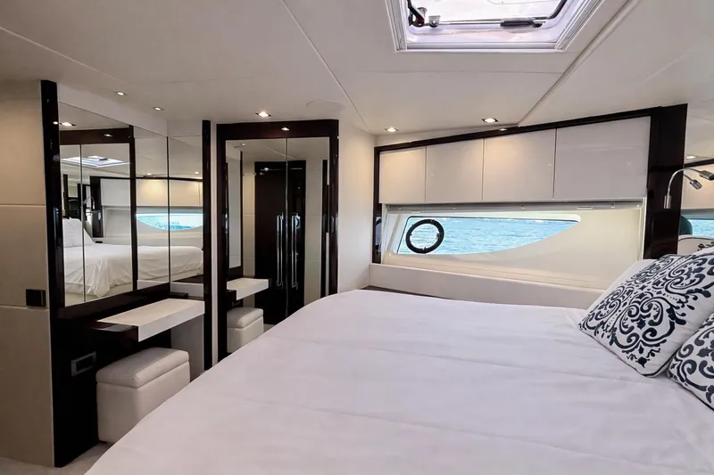 Slide: The Image of Luxurious bedroom interior of 2019 Sunseeker 76 Yacht with ocean view. - 44