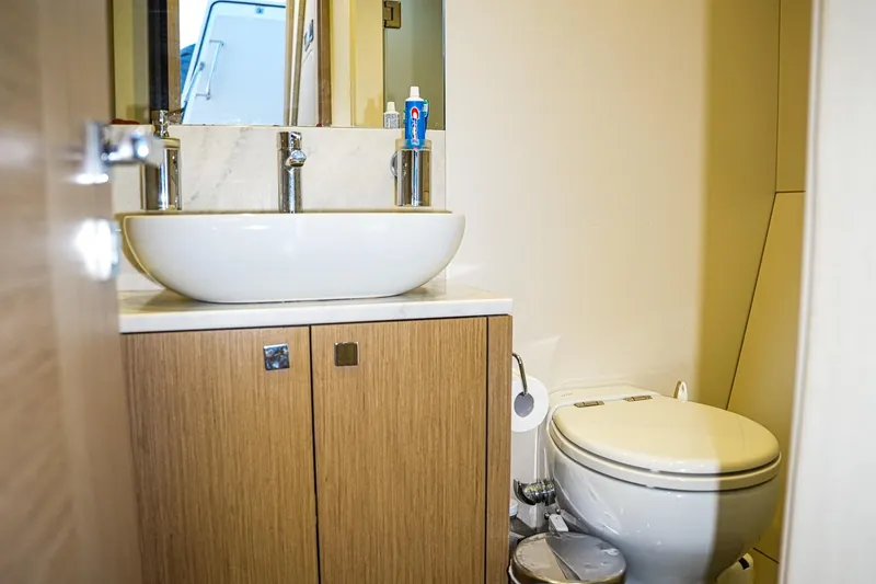 Slide: The Image of Luxurious bathroom in 2019 Sunseeker 76 Yacht with modern fixtures and elegant design. - 48