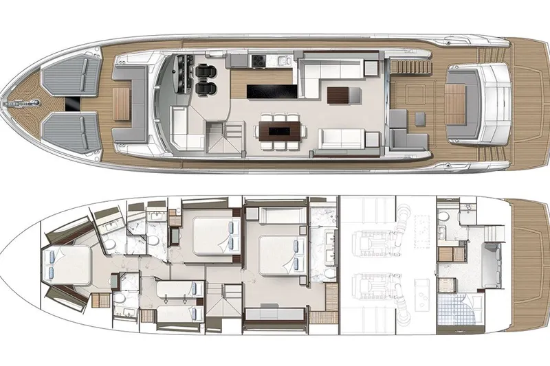 Slide: The Image of Floor plan of a 2019 Sunseeker 76 Yacht, showcasing interior layout and design. - 49