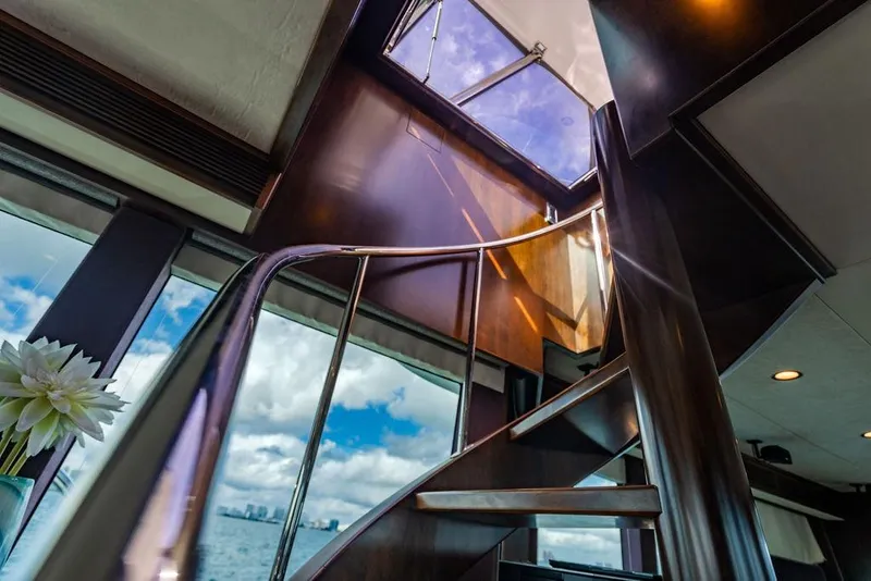Slide: The Image of Spiral staircase inside 2013 Lanzarote Ventuno 73 yacht with ocean view. - 59