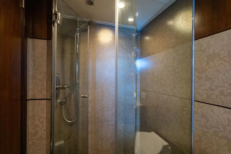 Slide: The Image of Luxurious Lanzarote Ventuno 73 yacht bathroom with elegant glass shower, 2013 model. - 73