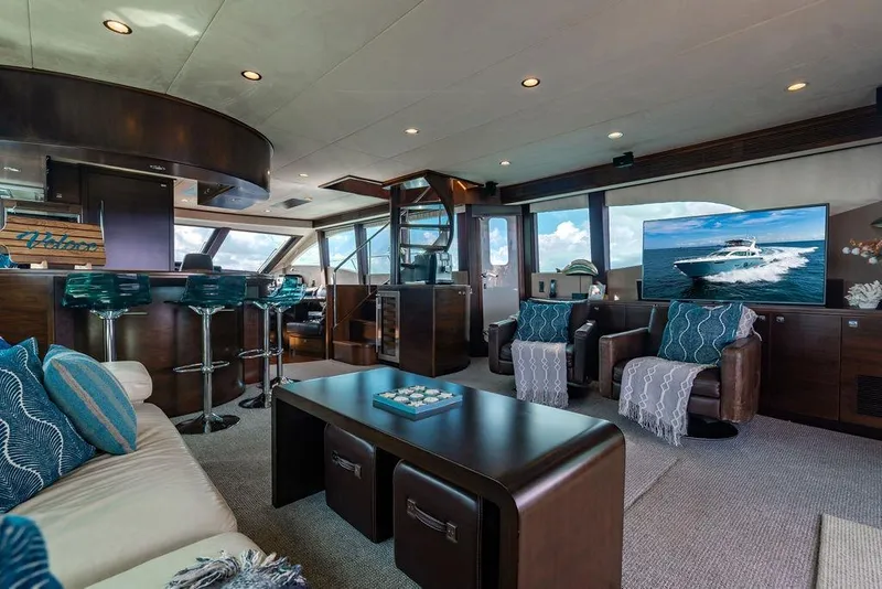 Slide: The Image of Luxurious interior of 2013 Lanzarote Ventuno 73 yacht with modern decor and seating. - 43