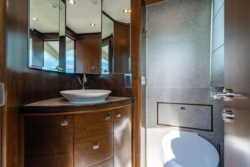 Slide: The Image of Luxurious bathroom interior of 2013 Lanzarote Ventuno 73 yacht with elegant wood finish. - 64