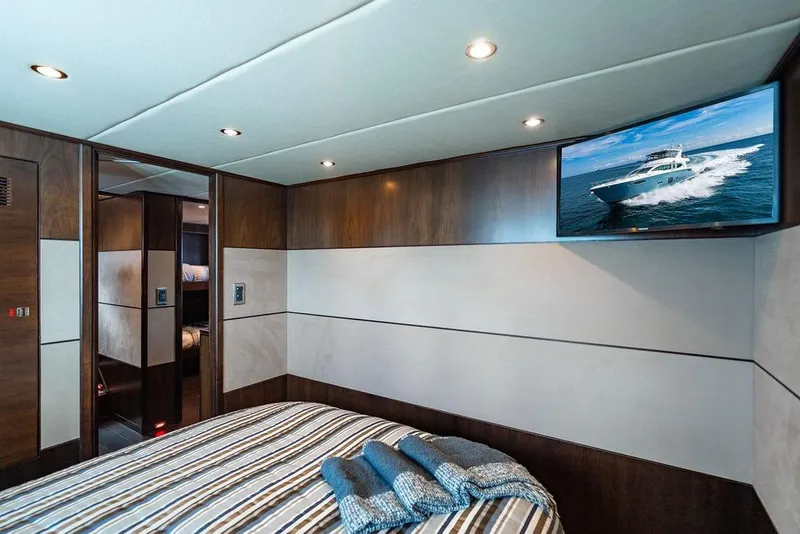 Slide: The Image of Luxurious bedroom interior of 2013 Lanzarote Ventuno 73 yacht with modern decor and TV. - 70