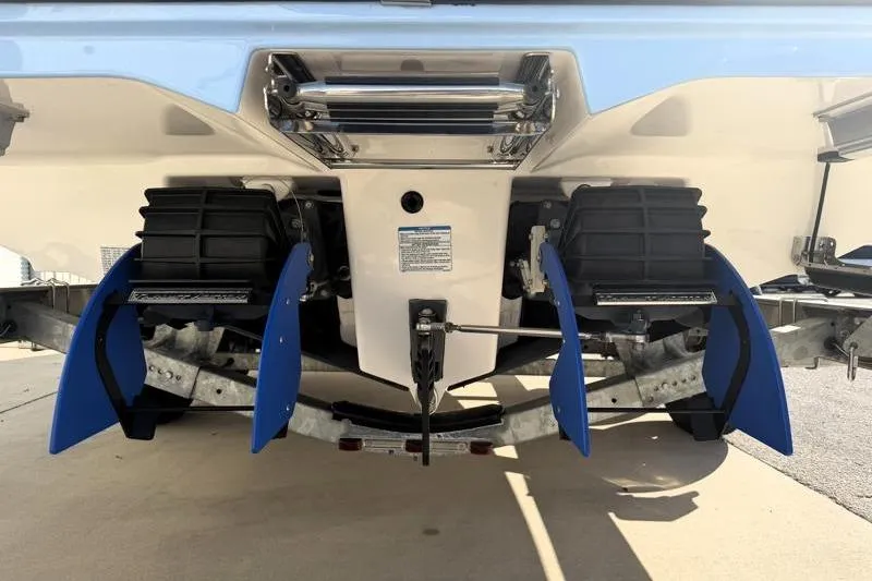 Slide: The Image of 2024 Yamaha Boats 222 FSH Sport jet propulsion system, rear view. - 12