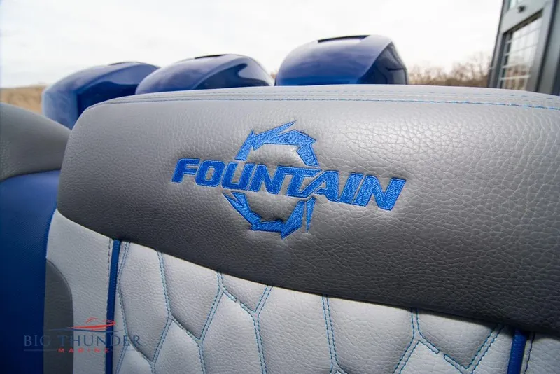 Slide: The Image of 2022 Fountain 38 SC boat interior with luxurious seating and modern design. - 20