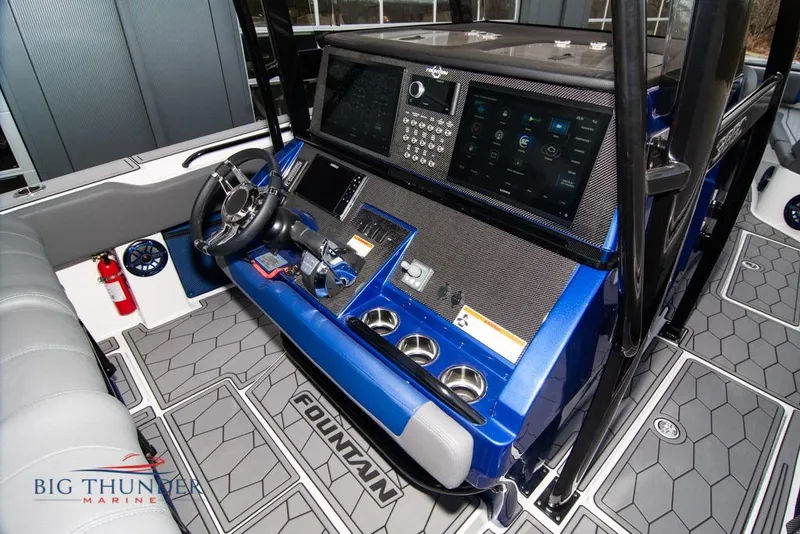 Slide: The Image of 2022 Fountain 38 SC boat interior bathroom with toilet and sink. - 31