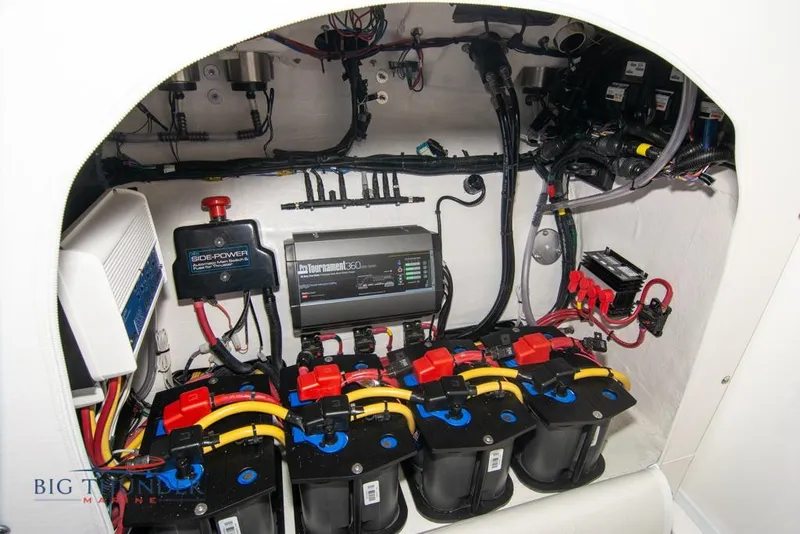 Slide: The Image of 2022 Fountain 38 SC boat interior detail with white panel and metal fixture. - 59