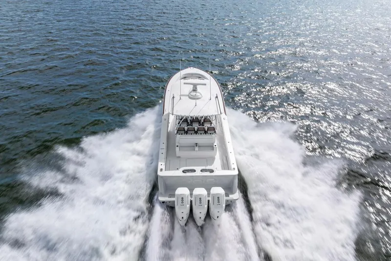 Slide: The Image of 2026 Valhalla Boatworks V-46 cruising on open water, rear view. - 79