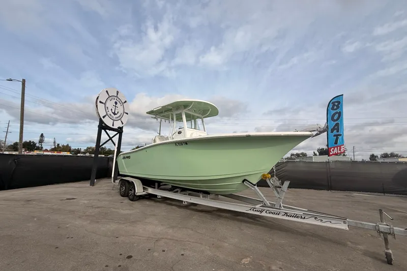 Slide: The Image of 2023 Sea Pro 239 Center Console boat with Yamaha engine on trailer. - 3