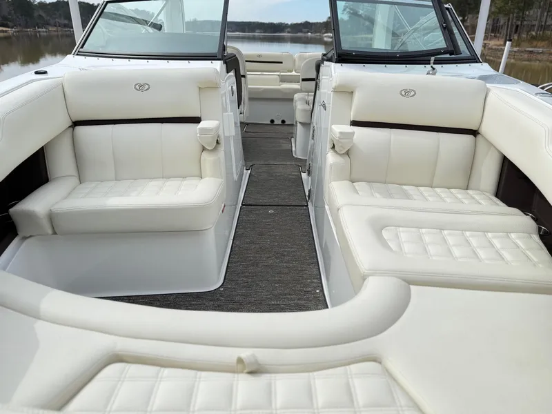 Slide: The Image of Luxurious interior of a 2021 Cobalt R30 boat with plush white seating. - 18