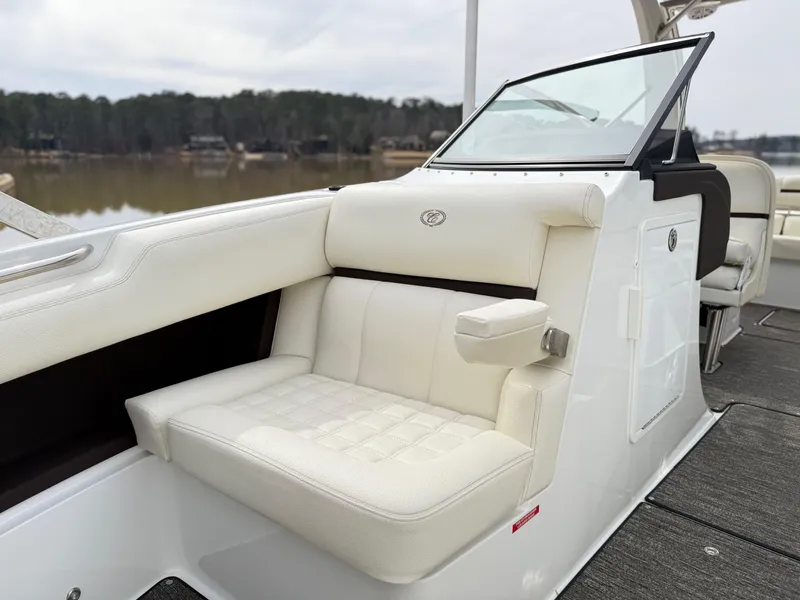 Slide: The Image of 2021 Cobalt R30 boat with luxurious white seating and sleek design. - 20