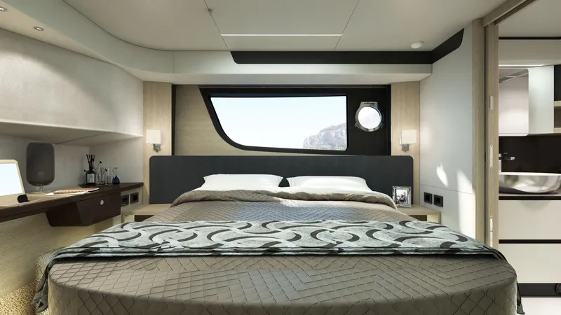 Slide: The Image of Luxurious 2026 Absolute 48 Coupe yacht deck with comfortable seating and scenic waterfront view. - 13