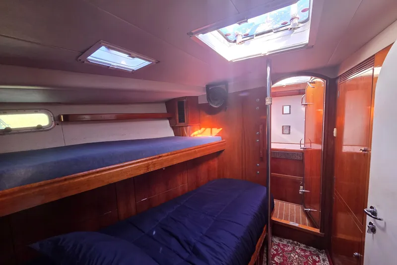 Slide: The Image of Bathroom interior of 1998 Oyster 485 Deck Saloon yacht with shower and towel. - 20