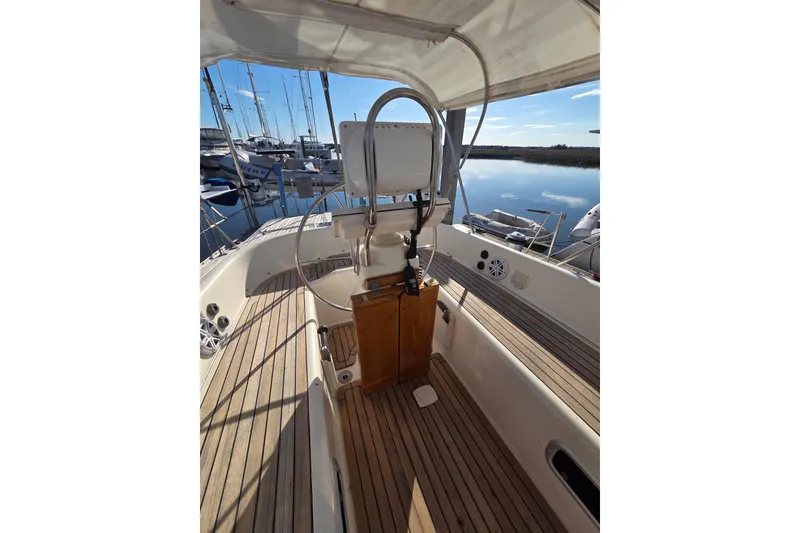 Slide: The Image of Sailing yacht Oyster 485 Deck Saloon, 1998, docked in a sunny marina. - 45