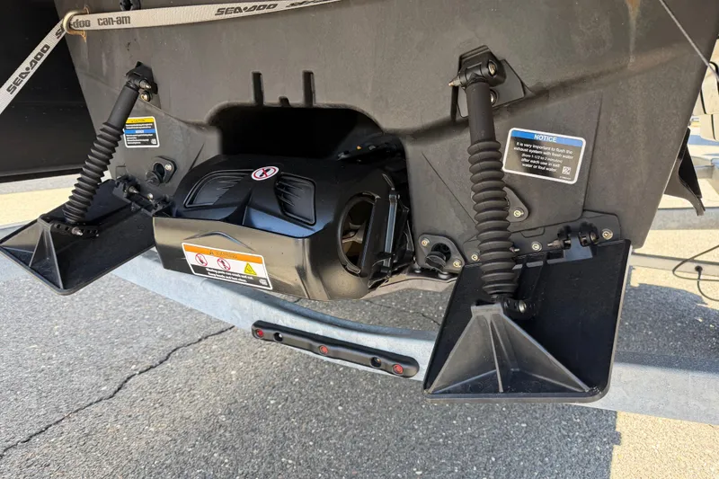 Slide: The Image of 2023 Sea-Doo Switch Cruise 21 jet propulsion system close-up on trailer. - 17