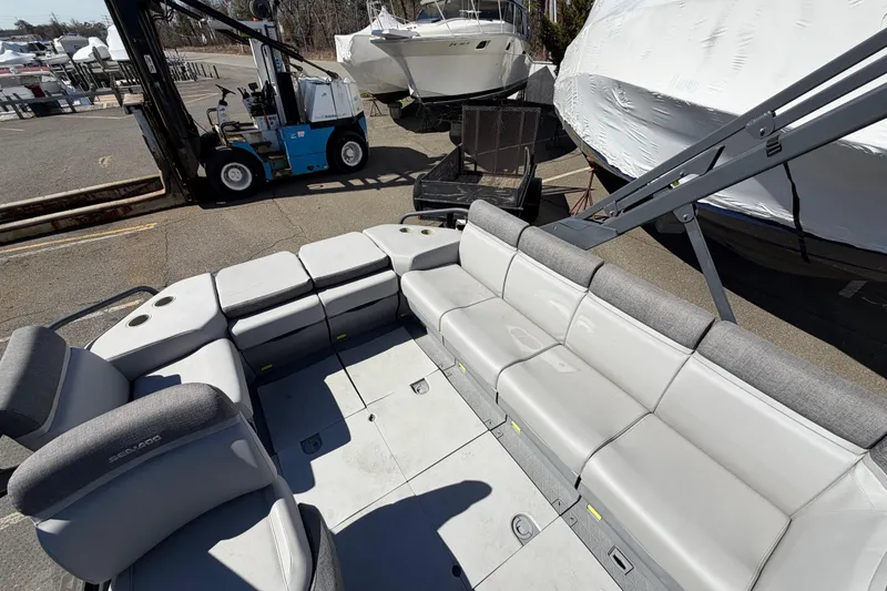 Slide: The Image of 2023 Sea-Doo Switch Cruise 21 interior with spacious seating and modern design. - 8