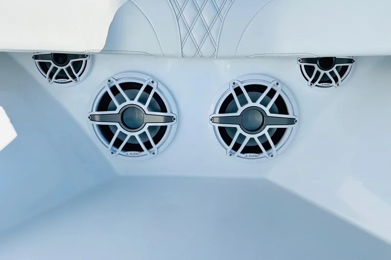 Slide: The Image of Speakers on 2025 Contender 39 ST boat, featuring JL Audio marine sound system. - 20