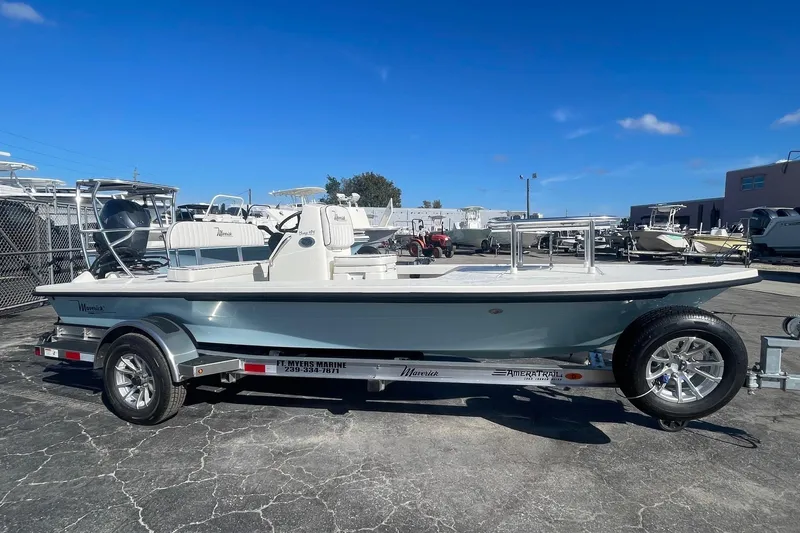 The Image of 2026 Maverick HPX-17 V boat on trailer under clear blue sky. - 1