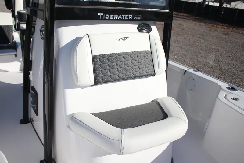 Slide: The Image of 2026 Tidewater 2210 Carolina Bay boat seat with stylish black and white upholstery. - 12