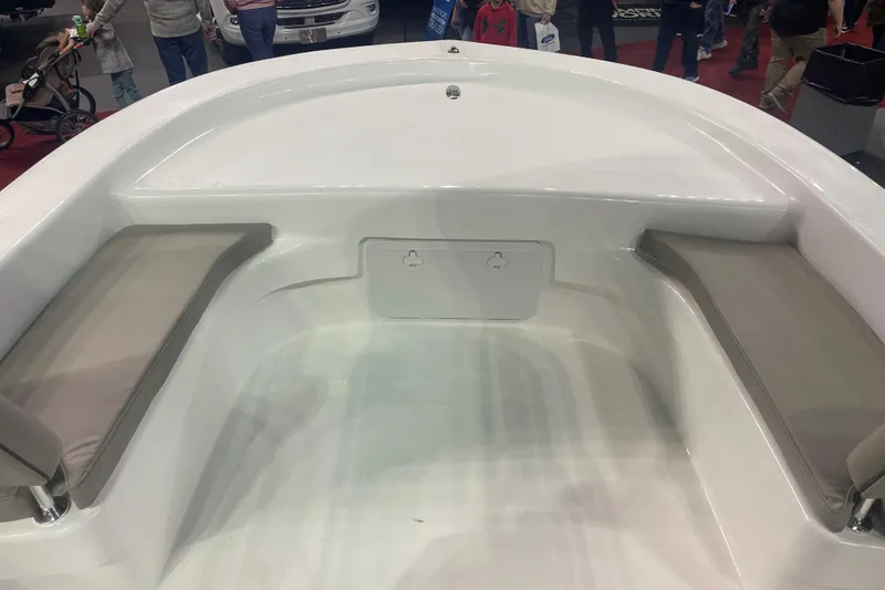 Slide: The Image of Interior view of 2023 Savannah SS21 boat with cushioned seating. - 15