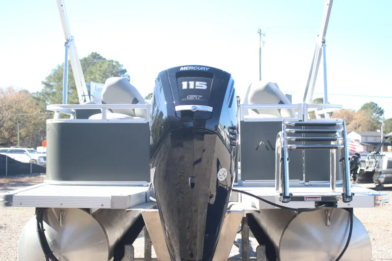 Slide: The Image of 2026 Avalon VENTURE 85 QUAD pontoon boat with Mercury 115 GT outboard motor. - 4