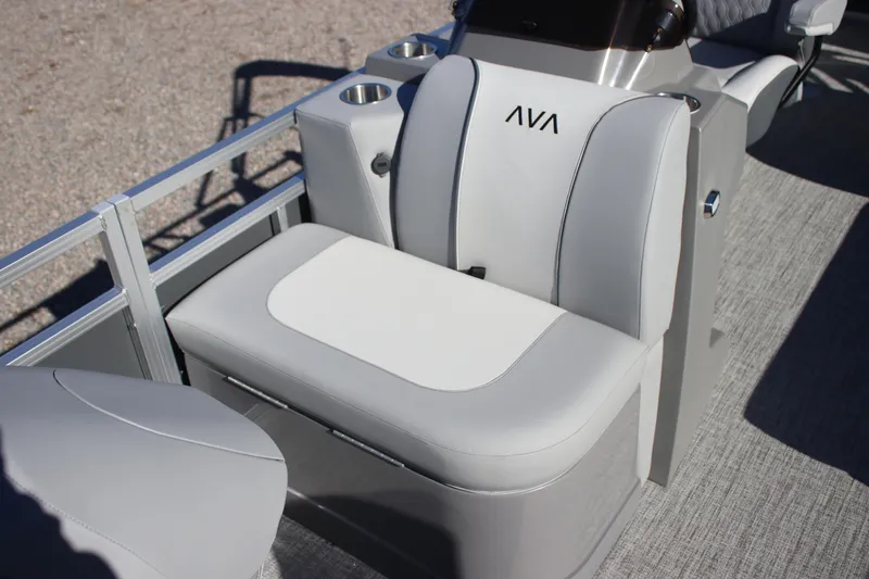 Slide: The Image of 2026 Avalon VENTURE 85 QUAD boat seat with sleek gray and white design. - 7
