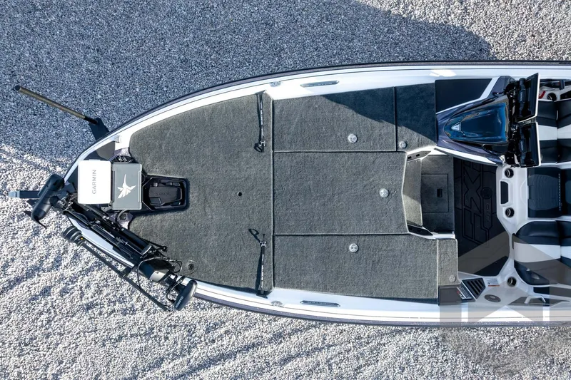 Slide: The Image of 2026 Skeeter FXR21 FLEX boat deck with Garmin equipment, top view. - 56