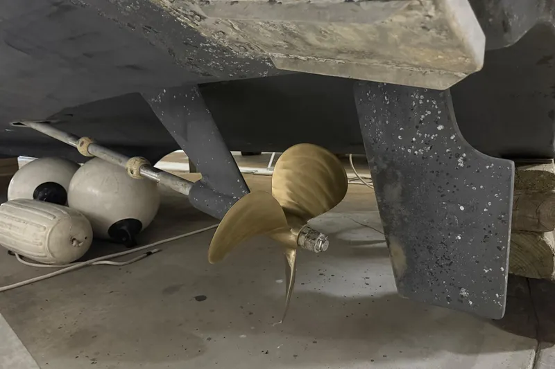 Slide: The Image of Propeller and rudder of 2004 Tiara Yachts 3800 Open in dry dock. - 68