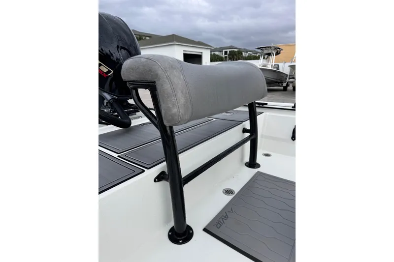 Slide: The Image of Avid 18 Rogue CC 2026 boat seat with gray cushion and black frame. - 12