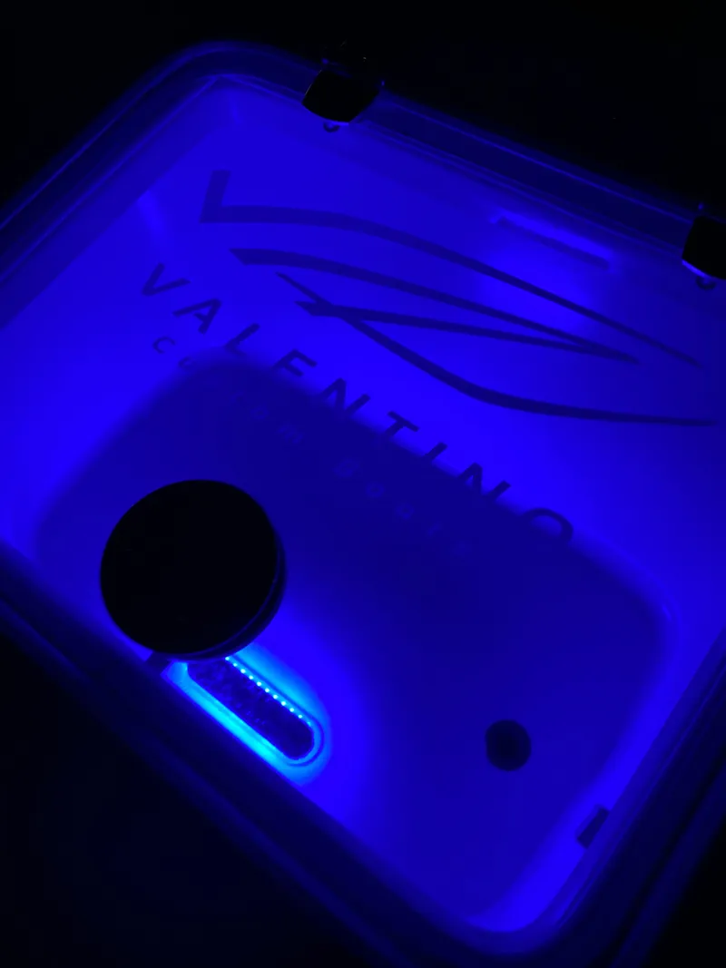 Slide: The Image of Valentino 28CC 2023, illuminated in blue light. - 33