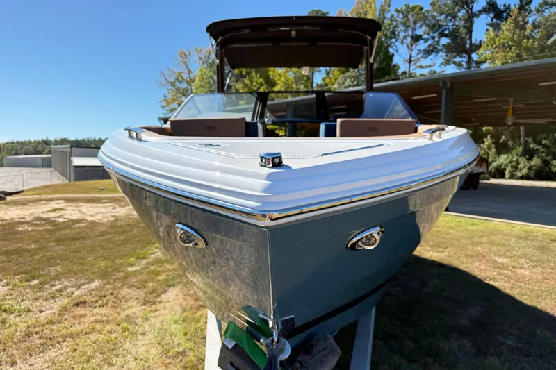 Slide: The Image of 2025 Cobalt R8 boat on display, showcasing sleek design and modern features. - 2