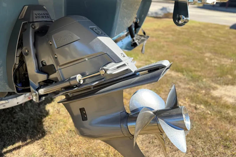Slide: The Image of 2025 Cobalt R8 boat with Volvo Penta outboard motor and propeller. - 29