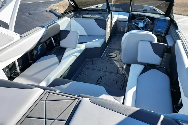 Slide: The Image of 2021 ATX Surf Boats 22 Type-S interior with modern seating and sleek design. - 12