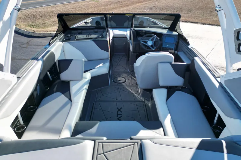 Slide: The Image of 2021 ATX Surf Boats 22 Type-S interior with modern seating and dashboard design. - 15