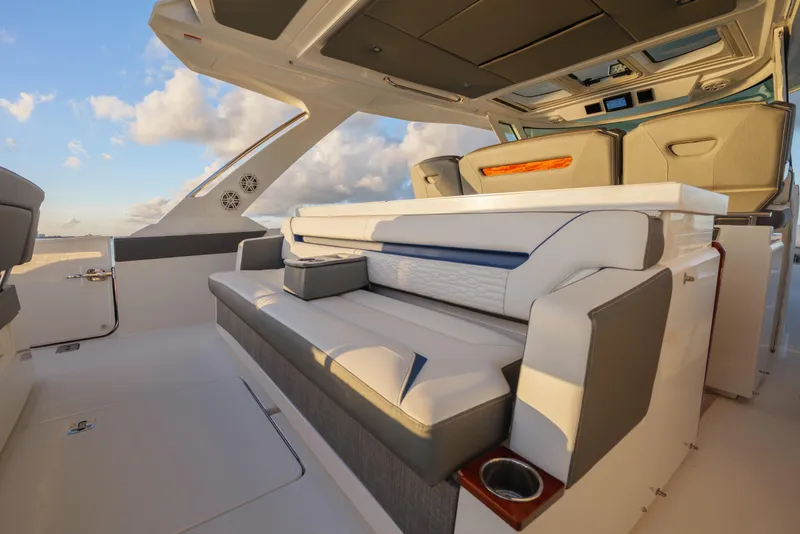 Slide: The Image of Luxurious seating area on 2020 Tiara Yachts 43 LS, featuring elegant design and comfort. - 25