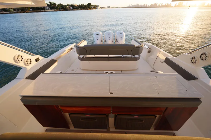 Slide: The Image of 2020 Tiara Yachts 43 LS luxury boat deck with scenic ocean view. - 27