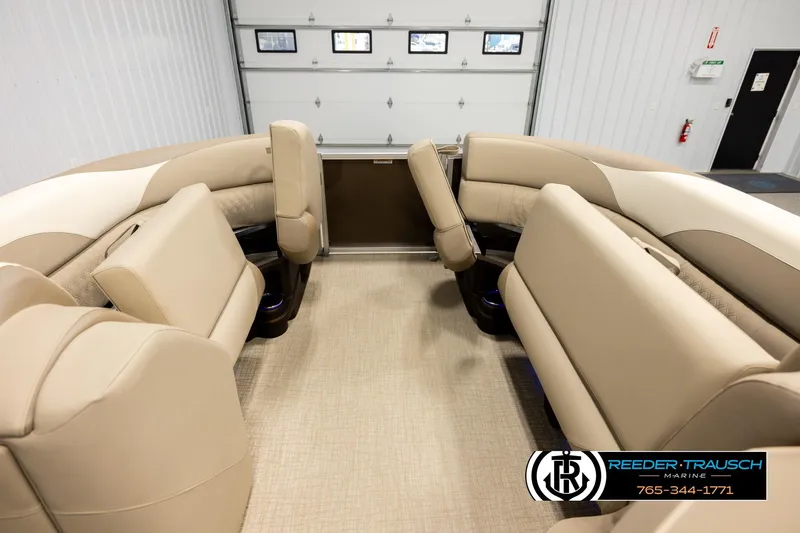 Slide: The Image of Luxurious interior of 2026 Avalon LSZ ENT boat with beige seating and carpet. - 19
