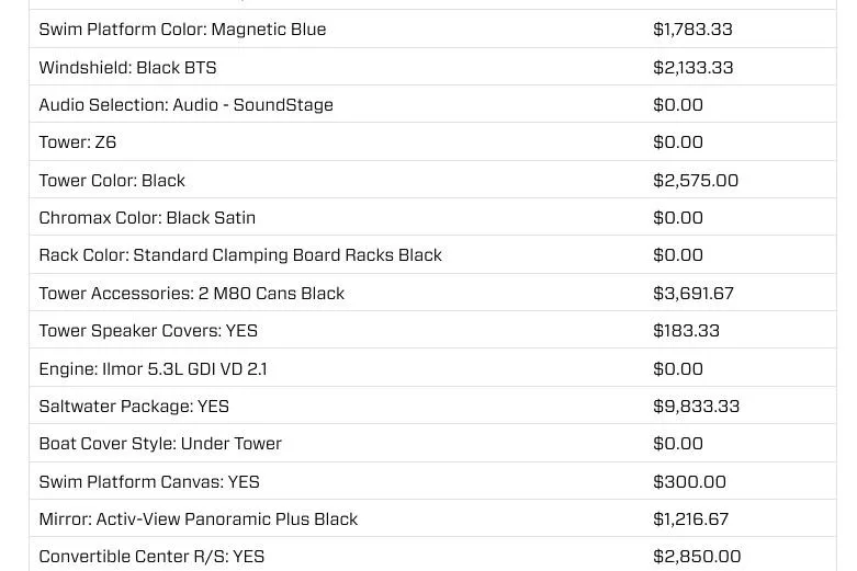 Slide: The Image of 2026 MasterCraft XT22 features and pricing list with various customization options. - 17