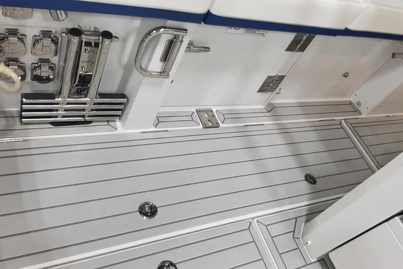 Slide: The Image of 2024 Formula 387 Center Console Fish boat deck with sleek design and stainless steel fittings. - 26