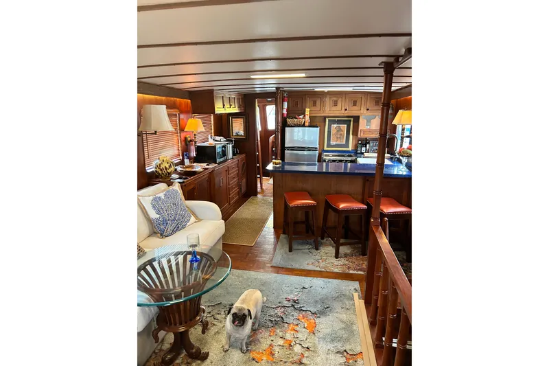 Slide: The Image of 1979 Cheoy Lee 46 LRC yacht docked at marina under clear blue sky. - 6