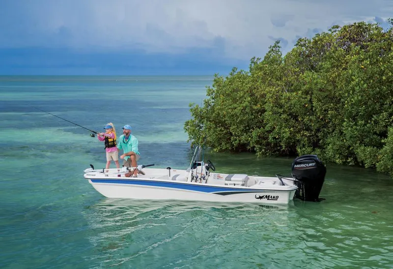 Slide: The Image of Fishing on a 2022 Mako Pro Skiff 17 CC in clear waters. - 10