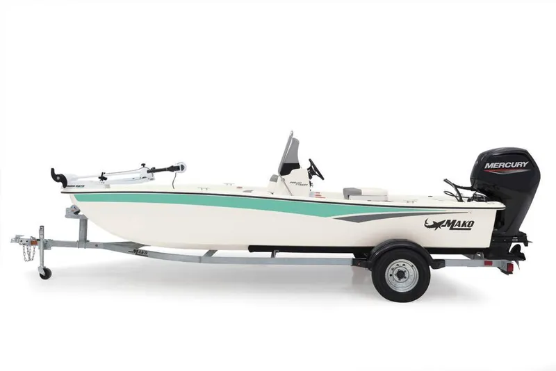 Slide: The Image of 2022 Mako Pro Skiff 17 CC on trailer, side view. - 17