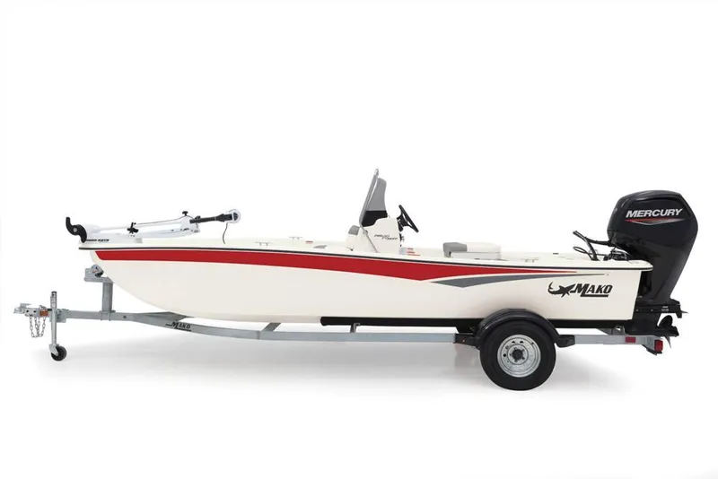 Slide: The Image of 2022 Mako Pro Skiff 17 CC boat on trailer, side view. - 7