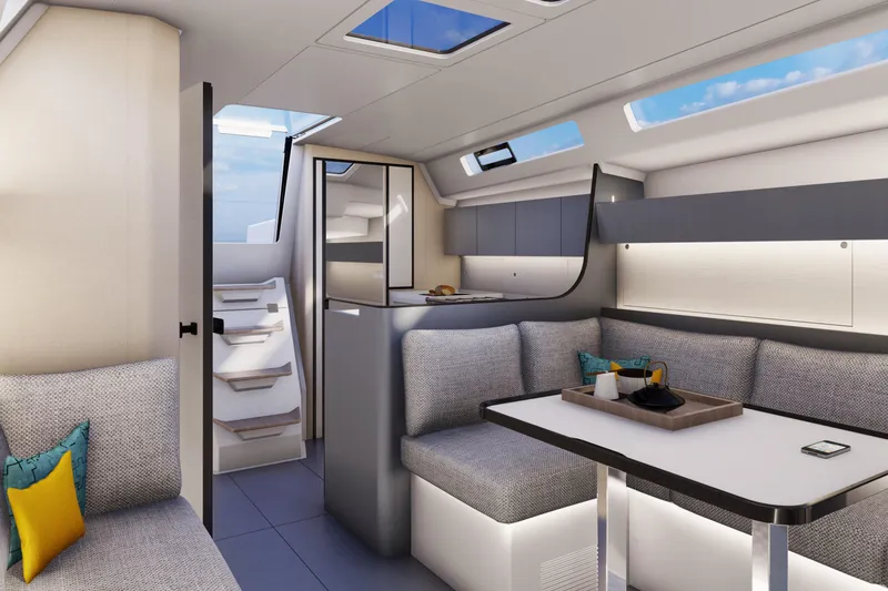 Slide: The Image of Luxurious interior of 2026 Italia Yachts 12.98, featuring modern seating and elegant design. - 11