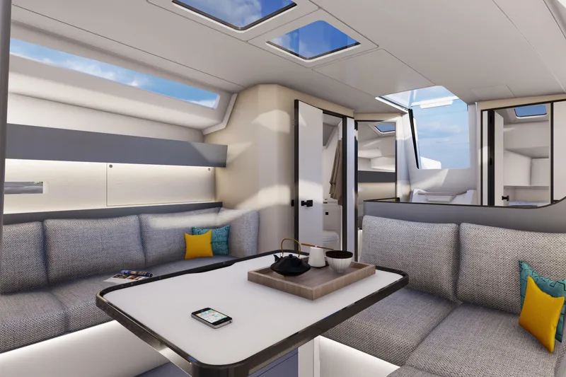 Slide: The Image of Luxurious interior of 2026 Italia Yachts 12.98, featuring modern design and comfortable seating. - 12