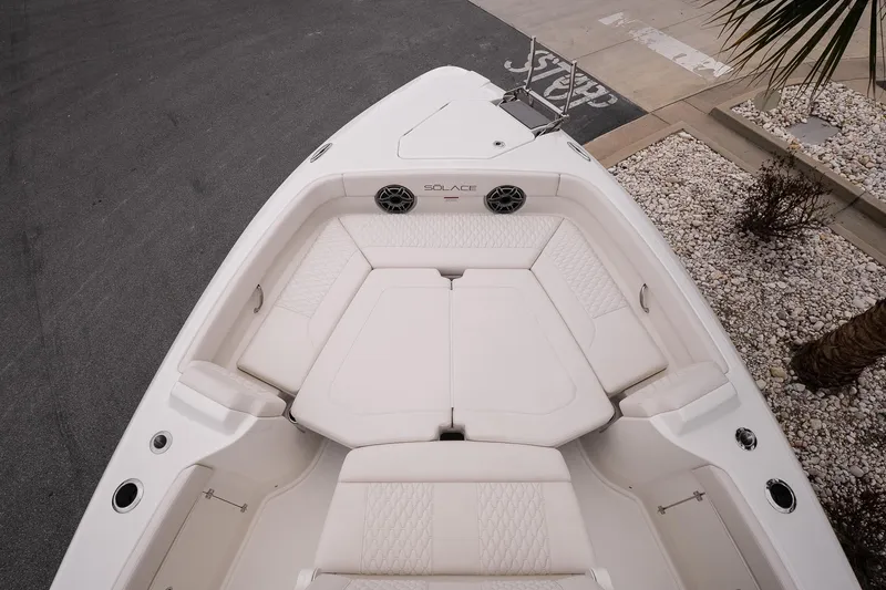 Slide: The Image of Luxurious 2026 Solace 28 HCS boat interior with plush seating and modern design. - 24