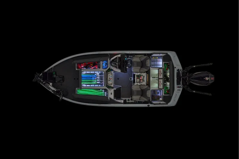 Slide: The Image of Manufacturer Provided Image: Top view of 2026 Ranger Z520 boat interior with organized storage compartments. - 23