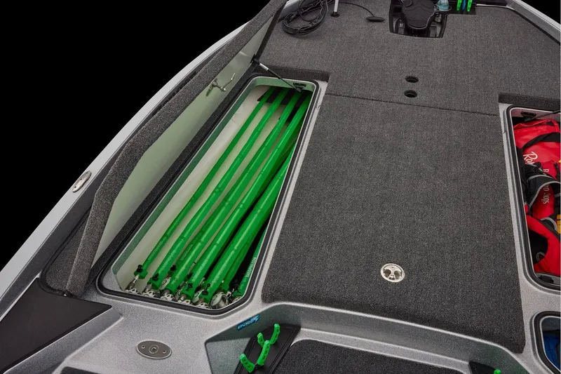 Slide: The Image of Manufacturer Provided Image: 2026 Ranger Z520 boat interior with rod storage compartment and fishing gear. - 31