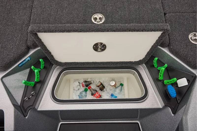 Slide: The Image of Manufacturer Provided Image: 2026 Ranger Z520 boat cooler with drinks and ice, surrounded by fishing gear. - 39